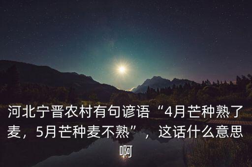 河北寧晉農(nóng)村有句諺語“4月芒種熟了麥，5月芒種麥不熟”，這話什么意思啊