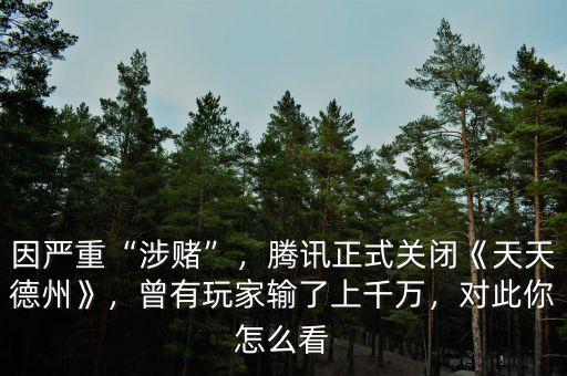 因嚴重“涉賭”，騰訊正式關閉《天天德州》，曾有玩家輸了上千萬，對此你怎么看