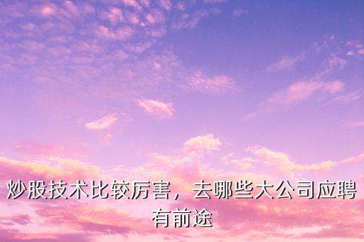 炒股技術比較厲害，去哪些大公司應聘有前途