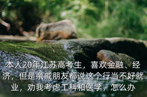 本人20年江蘇高考生，喜歡金融、經濟，但是親戚朋友都說這個行當不好就業，勸我考慮工科和醫學，怎么辦
