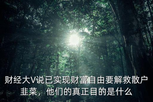 財經大V說已實現財富自由要解救散戶韭菜，他們的真正目的是什么