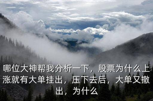 哪位大神幫我分析一下，股票為什么上漲就有大單掛出，壓下去后，大單又撤出，為什么