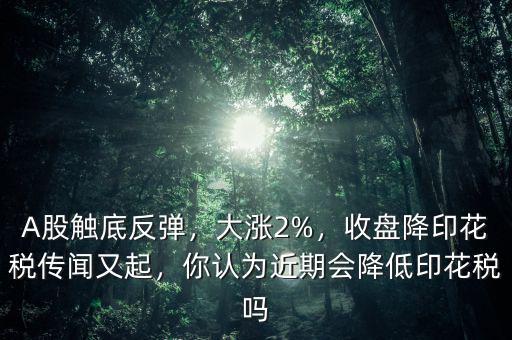 A股觸底反彈，大漲2%，收盤降印花稅傳聞又起，你認為近期會降低印花稅嗎