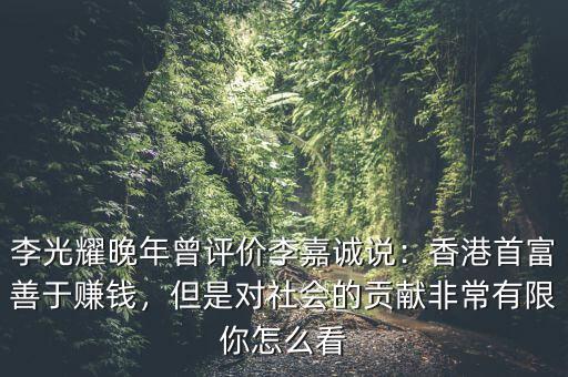 李光耀晚年曾評價李嘉誠說：香港首富善于賺錢，但是對社會的貢獻非常有限你怎么看
