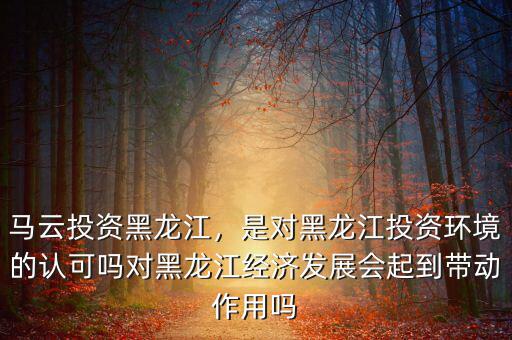馬云投資黑龍江，是對黑龍江投資環境的認可嗎對黑龍江經濟發展會起到帶動作用嗎