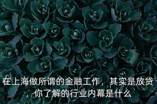 在上海做所謂的金融工作，其實是放貸，你了解的行業內幕是什么