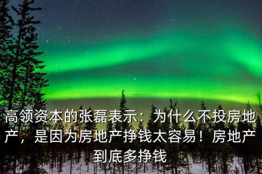 高領資本的張磊表示：為什么不投房地產，是因為房地產掙錢太容易！房地產到底多掙錢