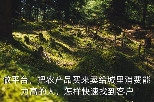 做平臺，把農產品買來賣給城里消費能力高的人，怎樣快速找到客戶