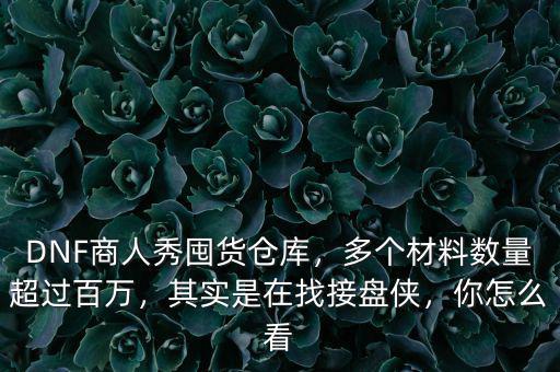 DNF商人秀囤貨倉庫，多個材料數量超過百萬，其實是在找接盤俠，你怎么看