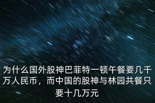 為什么國外股神巴菲特一頓午餐要幾千萬人民幣，而中國的股神與林園共餐只要十幾萬元