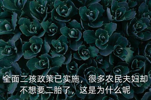 全面二孩政策已實施，很多農(nóng)民夫婦卻不想要二胎了，這是為什么呢