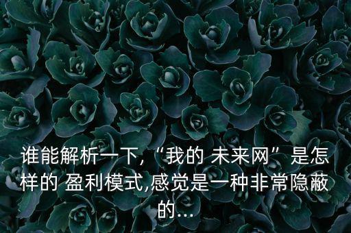誰能解析一下,“我的 未來網”是怎樣的 盈利模式,感覺是一種非常隱蔽的...