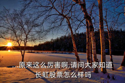 ...原來這么厲害啊,請(qǐng)問大家知道 長虹股票怎么樣嗎