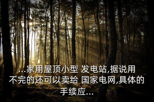...家用屋頂小型 發電站,據說用不完的還可以賣給 國家電網,具體的手續應...