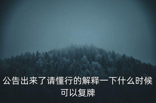 公告出來了請懂行的解釋一下什么時候可以復牌