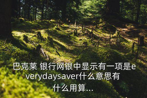  巴克萊 銀行網銀中顯示有一項是everydaysaver什么意思有什么用算...
