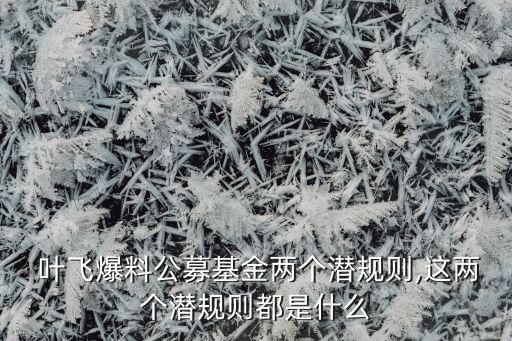  葉飛爆料公募基金兩個潛規則,這兩個潛規則都是什么