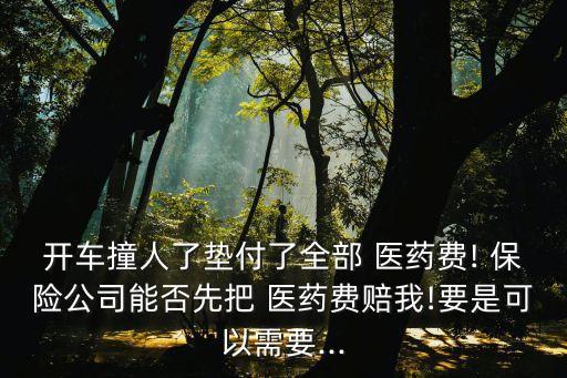 開車撞人了墊付了全部 醫藥費! 保險公司能否先把 醫藥費賠我!要是可以需要...