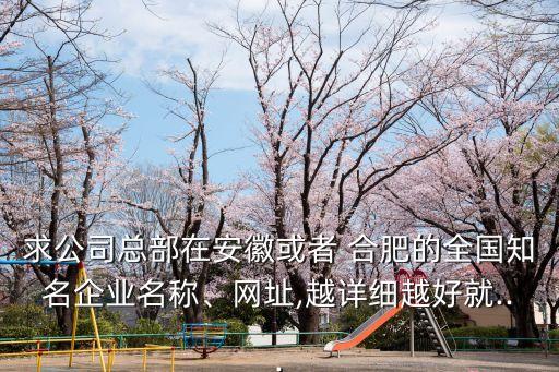 求公司總部在安徽或者 合肥的全國知名企業(yè)名稱、網址,越詳細越好就...