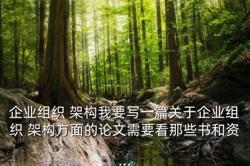 企業組織 架構我要寫一篇關于企業組織 架構方面的論文需要看那些書和資...