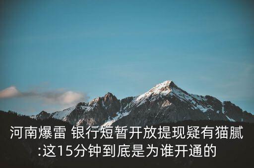 河南爆雷 銀行短暫開放提現疑有貓膩:這15分鐘到底是為誰開通的