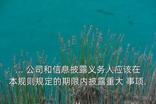 ... 公司和信息披露義務人應該在本規則規定的期限內披露重大 事項...