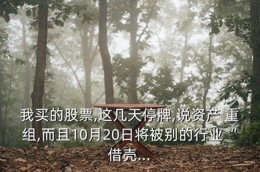 我買的股票,這幾天停牌,說資產 重組,而且10月20日將被別的行業“借殼...