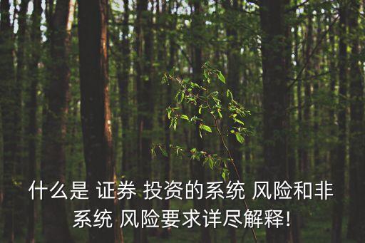 什么是 證券 投資的系統 風險和非系統 風險要求詳盡解釋!