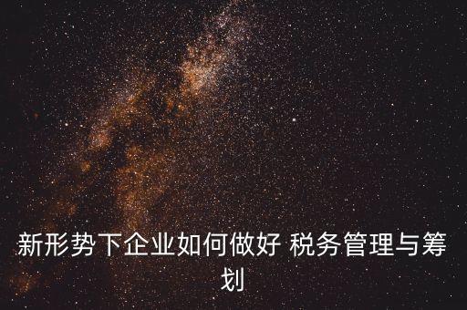 新形勢下企業如何做好 稅務管理與籌劃