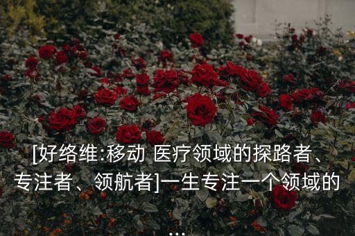 [好絡(luò)維:移動 醫(yī)療領(lǐng)域的探路者、專注者、領(lǐng)航者]一生專注一個領(lǐng)域的...