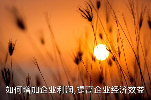 如何增加企業利潤,提高企業經濟效益