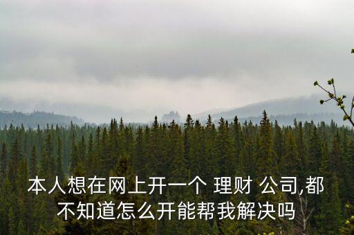 本人想在網上開一個 理財 公司,都不知道怎么開能幫我解決嗎