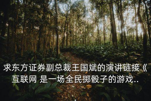 求東方證券副總裁王國斌的演講鏈接《互聯網 是一場全民擲骰子的游戲...