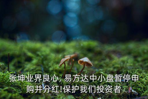 張坤業界良心, 易方達中小盤暫停申購并分紅!保護我們投資者
