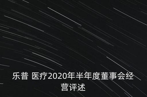 樂普 醫療2020年半年度董事會經營評述